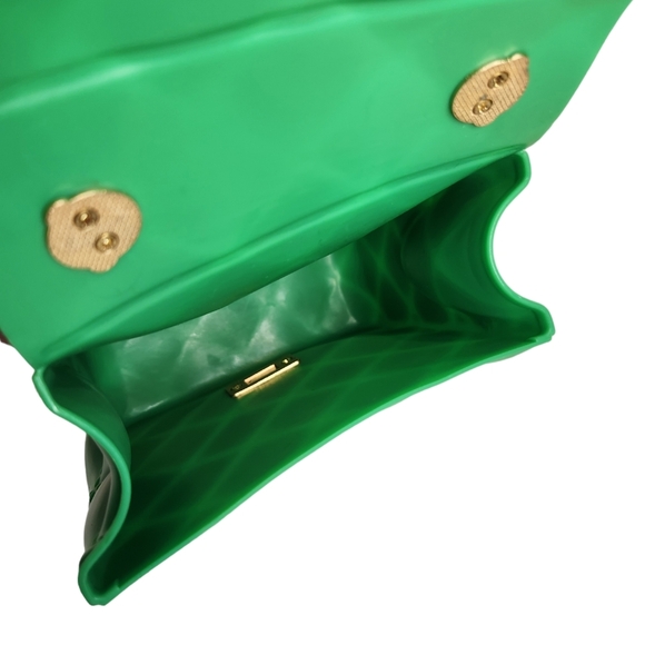 MINI JELLY BAG, GREEN, TOP HANDLE, detachable chain, gold tone EUC - Picture 5 of 9